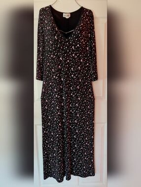 Es.se U.S.A Black Floral Maxi Dress with Pink & White Flowers Stretch Dress.